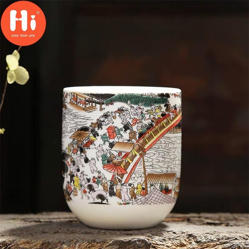 Hi 170ml Porcelain Tea Cup Ceramic Coffee Cup Handmade Water Cup Office Drinkware Blue White