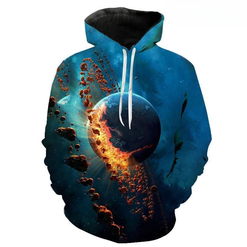 Bright Solar System Galaxy Fleece Hoodie, Men's Thick Warm Autumn Winter Sweatshirt, Colorful Planet Starry Sky Pullover for Dreamy Space Style