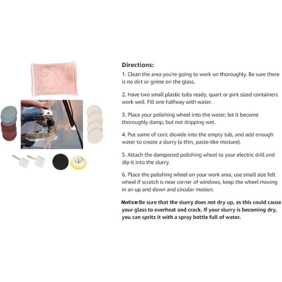 Glass Polishing Kit, Glass and Windshield Polishing DIY Kit, Sanding Paper Scratch Removal Set Ceric Dioxide Abrasive Discs Polish Pad Felt