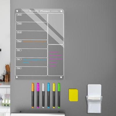Acrylic Magnetic Dry Erase Board, Responsibility Reward Chore Board for Refrigerator Daily/Weekly To Do List With 6 Highlighters