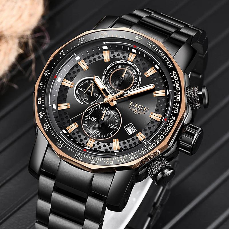 LIGE Men's Multi-function Waterproof Steel Watch with Calendar