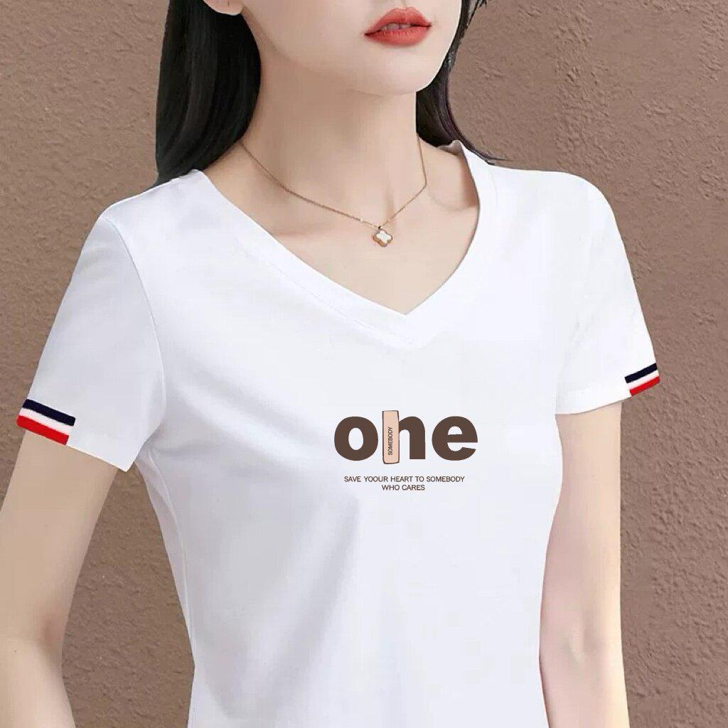 

Women s White V-Neck Short-Sleeve T-Shirt with Heart Print - Stylish Casual Mother s Wear 3XL