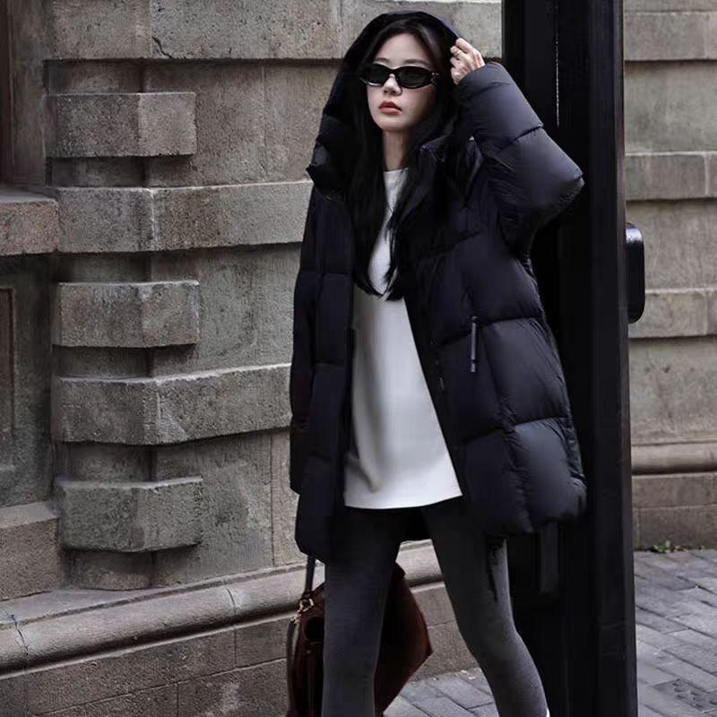 Ultra-light White Duck Down Bread Jacket Women's Hooded Medium and Long Cloud Puff Thickened Down Jacket