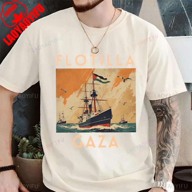 FLOTILLA GAZA Global Sumud Flotilla Men and Women Casual Printed TShirt Vintage Kawaii Clothes Graphic T Shirts Gothic Tshirt