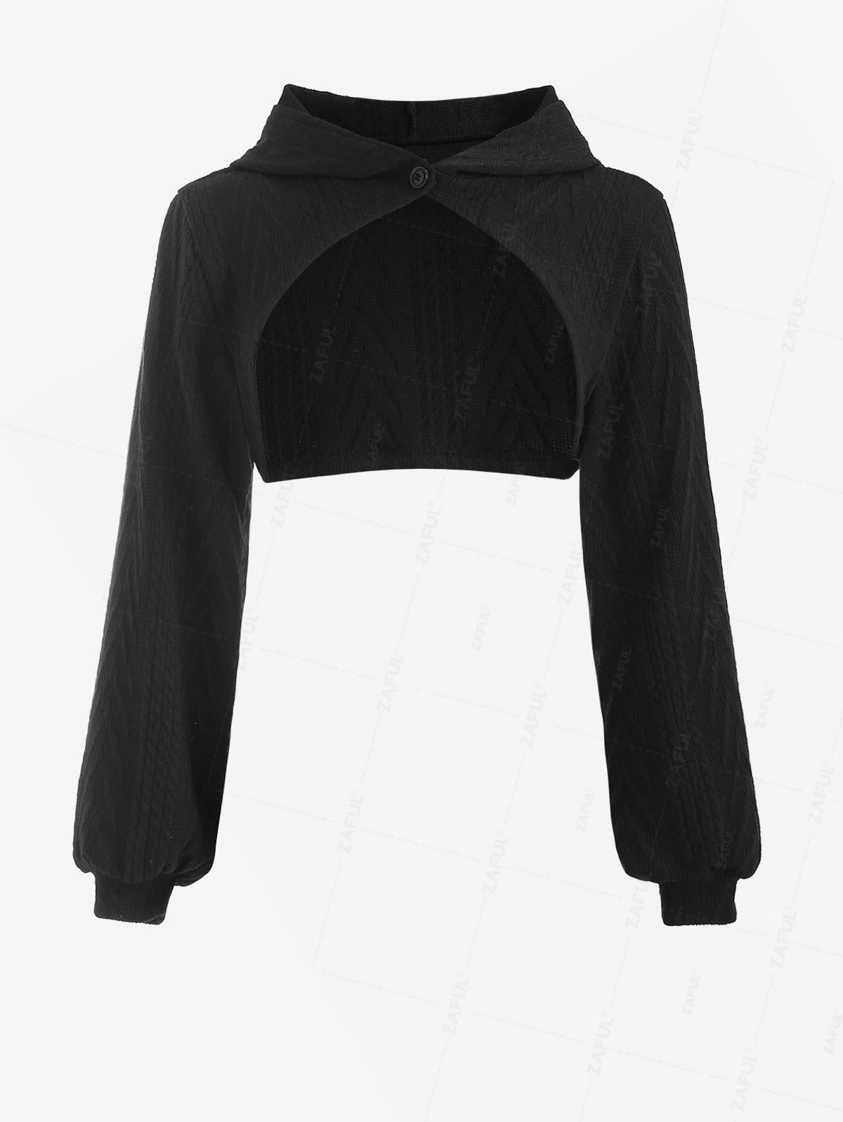 

ZAFUL Women s One Button Drop Shoulder Super Crop Hooded Shrug Cardigan