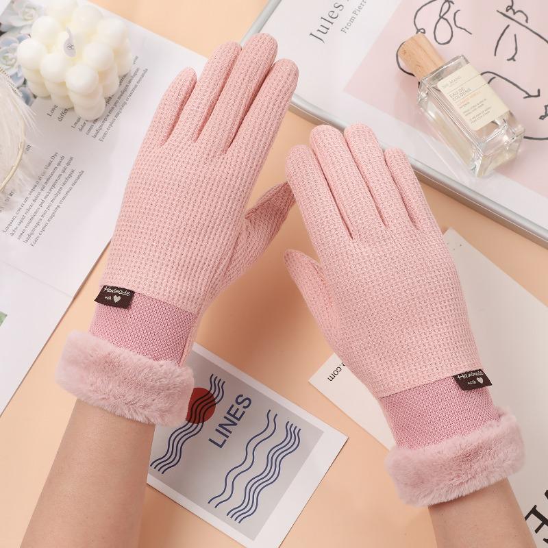 Warm gloves autumn and winter ladies cute waffle driving cold proof piled thickened outdoor riding touch screen gloves