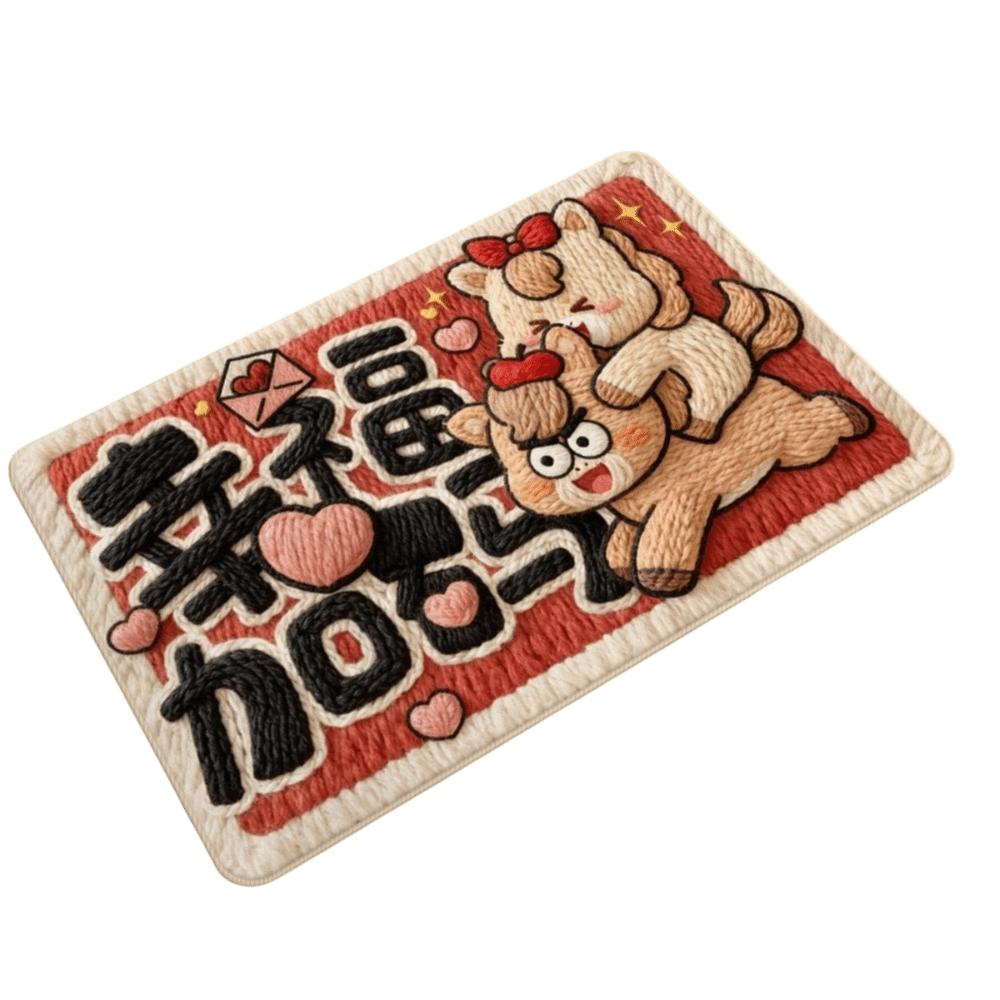 Cute Horse Pattern New Year Door Mat Red Non-slip Door Carpet Quick Dry Soft Bath Mat for Floor Protection