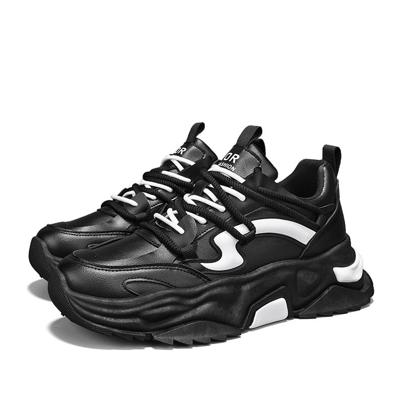 

Высококачественная горячая распродажа повседневных кожаных туфель, модные новые брендовые кроссовки с толстой подошвой, мужские удобные туфли на плоской подошве для ходьбы, вулканизированная обувь 39 черный белый