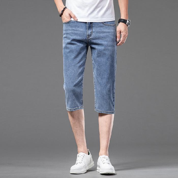 

Men s Summer Loose-Fit Elastic Denim Shorts - Mid-Length, 7-Point Casual Riding Pants 36 прусский синий