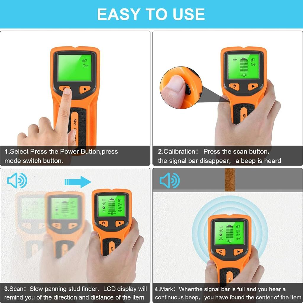 Stud Finder Wall Scanner, 5 in 1 Electronic Stud with LCD Display for Wood Metal and AC Wire Detection