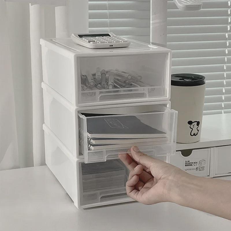 Stackable Transparent Desktop Storage Box for Dormitory and Stationery