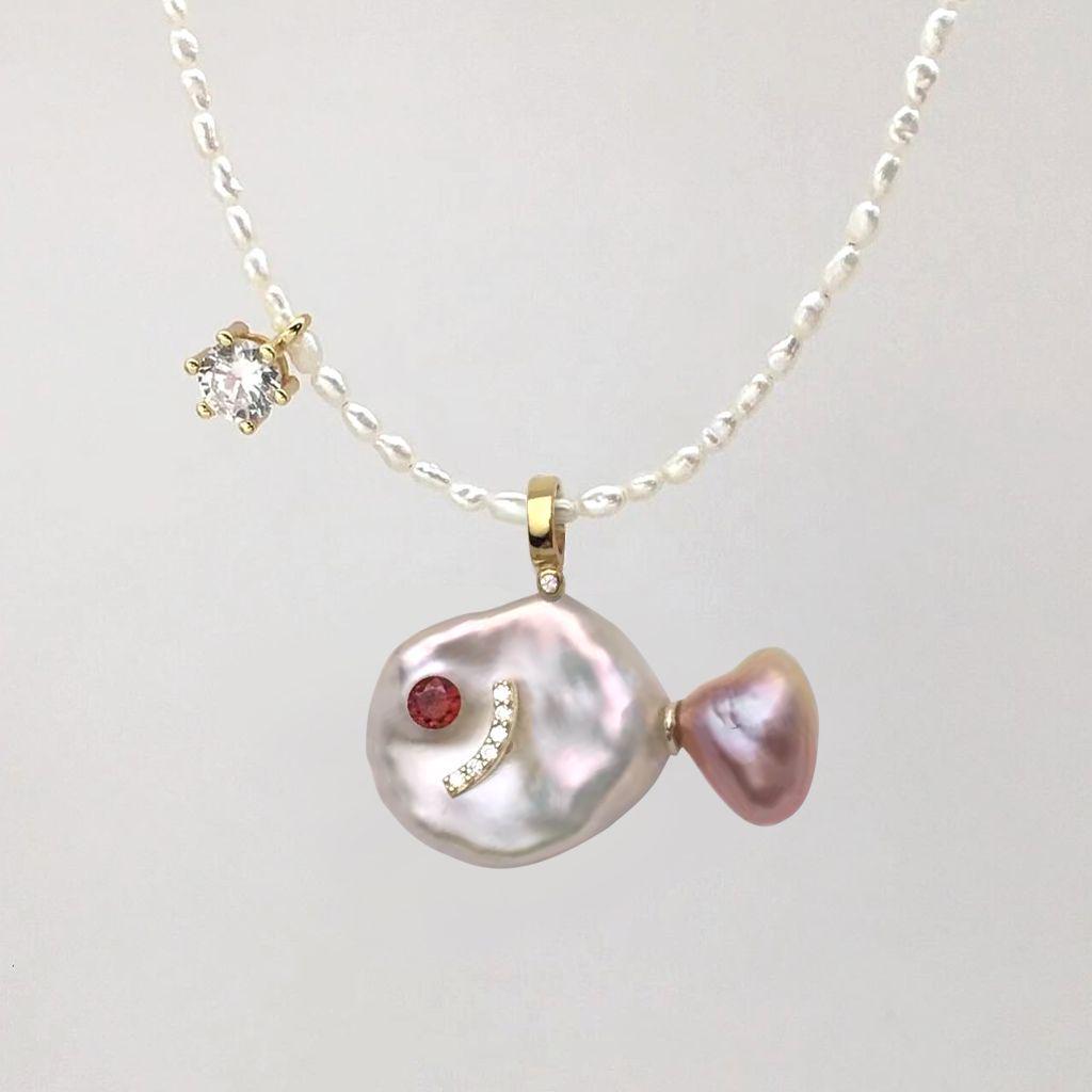 Collana Ciondolo Pesce Carino Serie Oceano Retrò Placcata Oro 18K