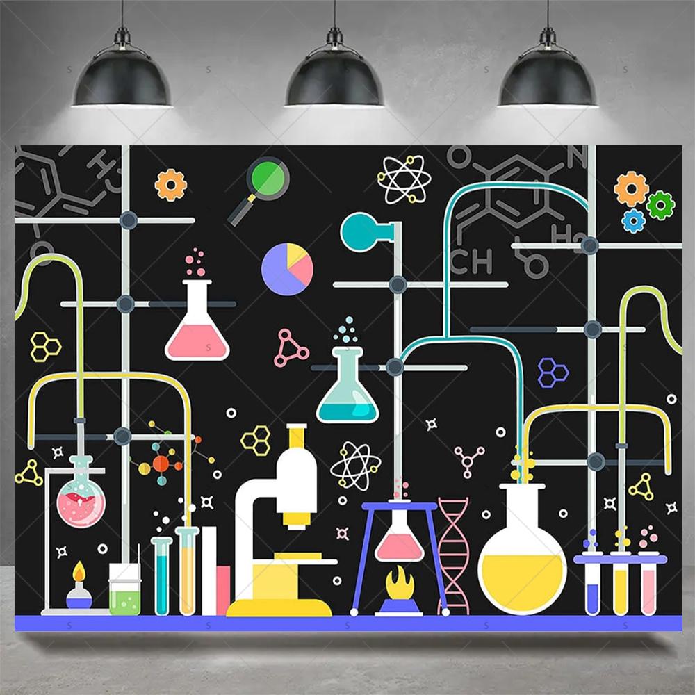 Crazy Science Fun Theme Party Decoration Background, Scientist Boys and Girls Birthday Party Decoration Photography Background