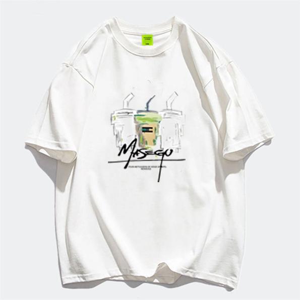 

Large size fat mm American retro heavy cotton short-sleeved T-shirt men s and women s summer loose and versatile half-sleeved T-shirt tide M белый