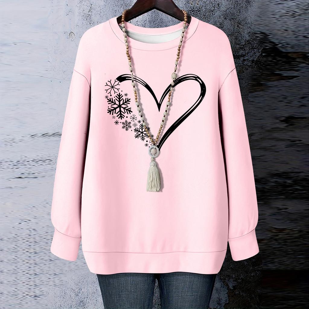 Ladies' Christmas Printed Round Neck Long Sleeved T-shirt Sweatshirt Top