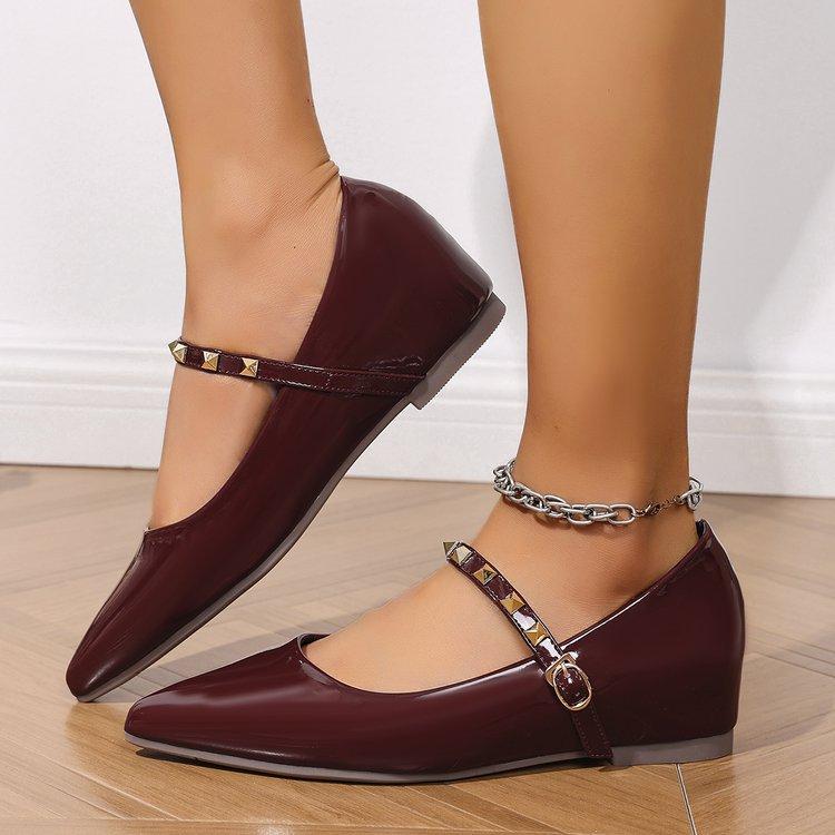 Women's French Style Mary Jane Shoes Female Soft Leather Ballet Shoes Women Flat Single Shoes Comfortable Slip-On Dressy Shoes