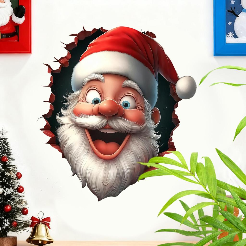 Santa Claus Wall Stickers 3D Effect Peel and Stick Funny Christmas Cartoon Decals Winter Holiday Home Decor Stickers for Home