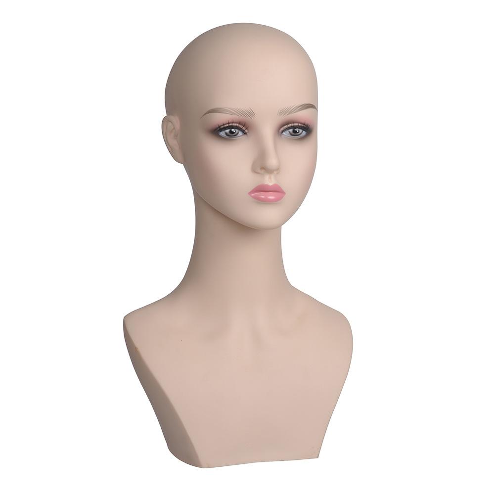 17-inch PVC Female Mannequin Head with Eyelashes and Lips Wig Display, Cosplay, Makeup, Jewelry & Hat Display with Mount Holed