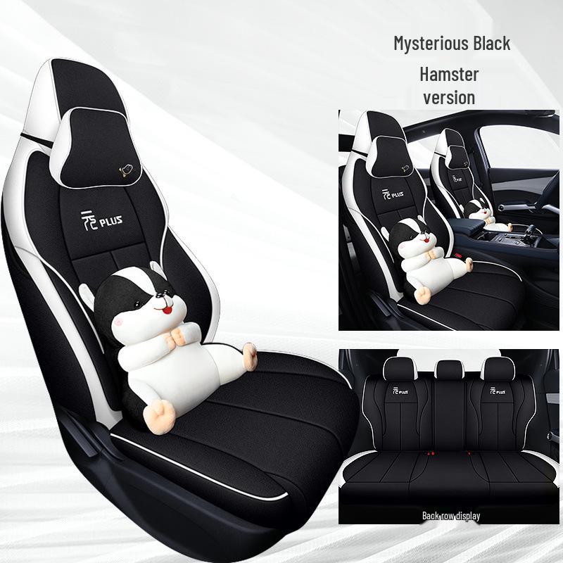 BYD Yuan PLUS Linen Cartoon Car Seat Cushion – Breathable, Full Wrap, Four Seasons Universal Cover.