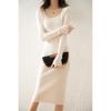Women's Pure Wool Long-Sleeve Knit Dress, Mid-Length, Over-the-Knee, Slimming; Ideal as a Base Layer for Autumn and Winter.