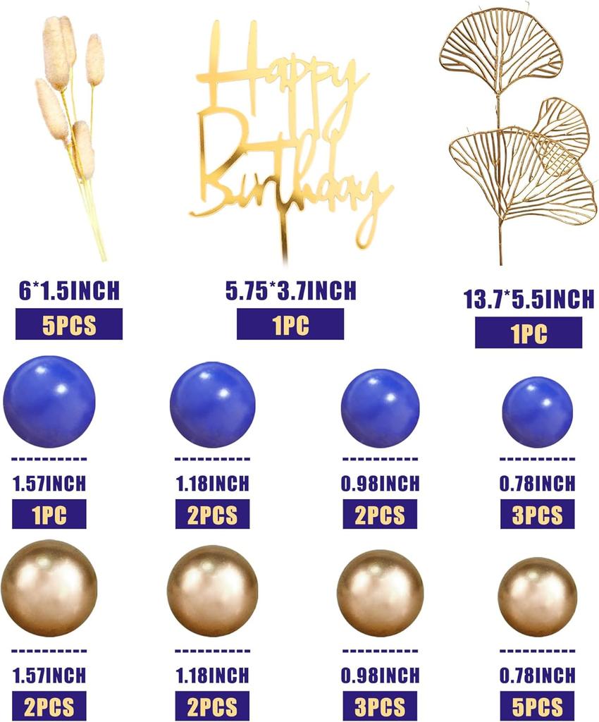 Boho Cake Topper Gold Blue Balls Cake Decorations Palm Leaves Boho Grass for Wedding Birthday Gold Blue Boho Themed Party