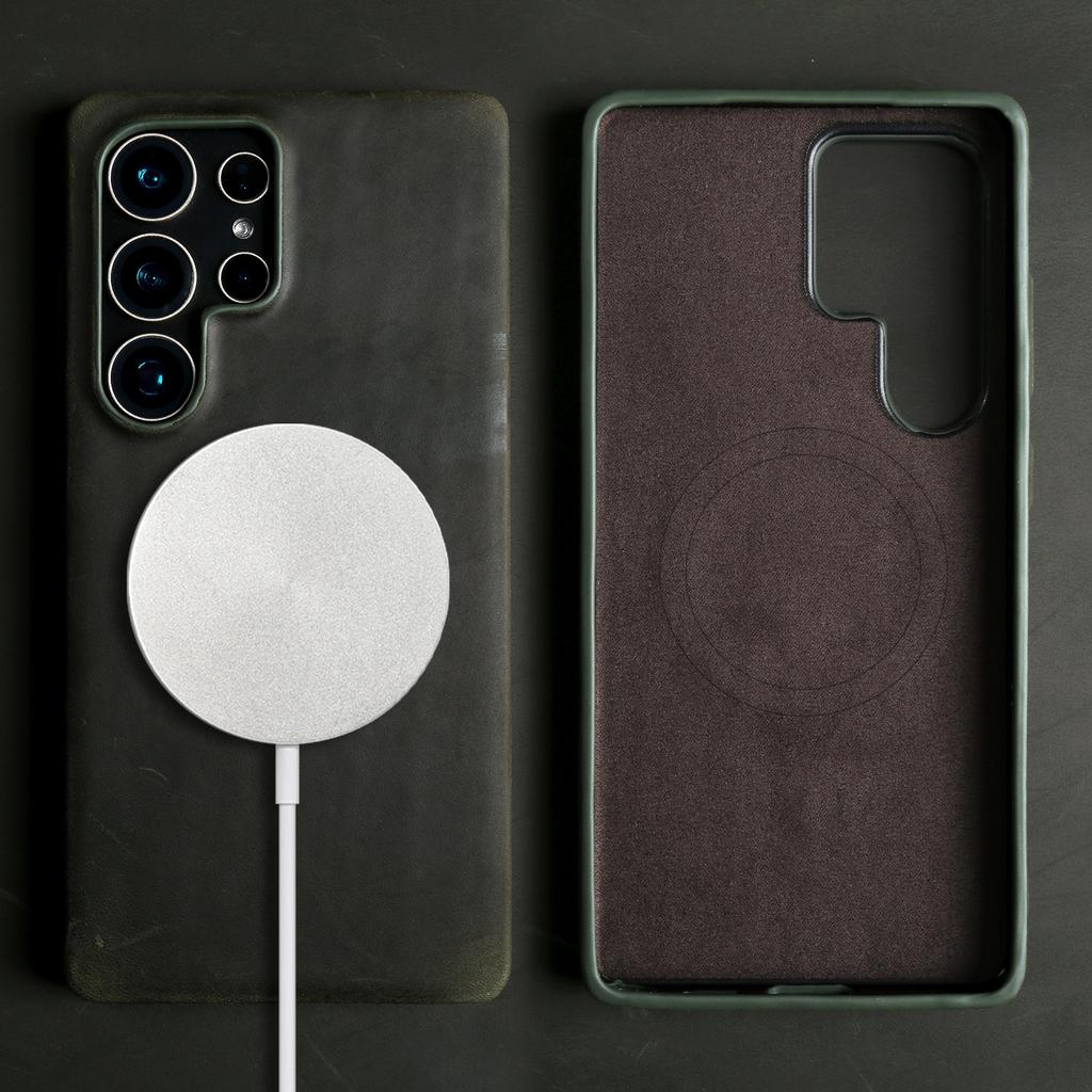 Wireless Charging Calfskin Cowhide Leather Case for Samsung Galaxy S26 Ultra S25 S24 Plus S22 S23FE Note20 Soft Shell Full Cover