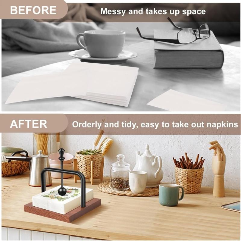 Matarmetallarm Träservetthållare För Café Restaurang Hemkök Kompakt Vertikal Design Solid Bas