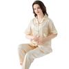 High-End Ice Silk Pajamas Women'S Autumn Short-Sleeved Trousers Fashion High-End Loungewear Suit Can Be Worn Outside