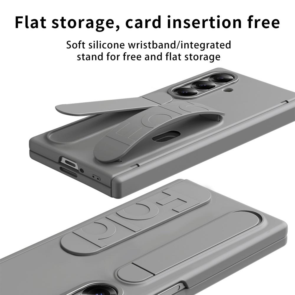 Curea de mână din silicon cu suport pliabil și suport pentru carduri, husă tip portofel pentru Samsung Galaxy Z Fold 7 6 5 4 5G, husă bumper moale rezistentă la șocuri