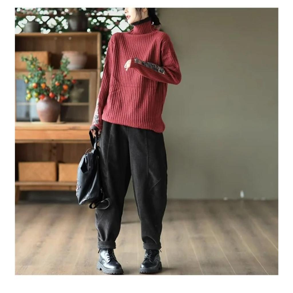 New Ladies Large Size 4XL Haren Pants Autumn Winter Female Thicken Pantalons Women High Waist Splicing Together Trousers