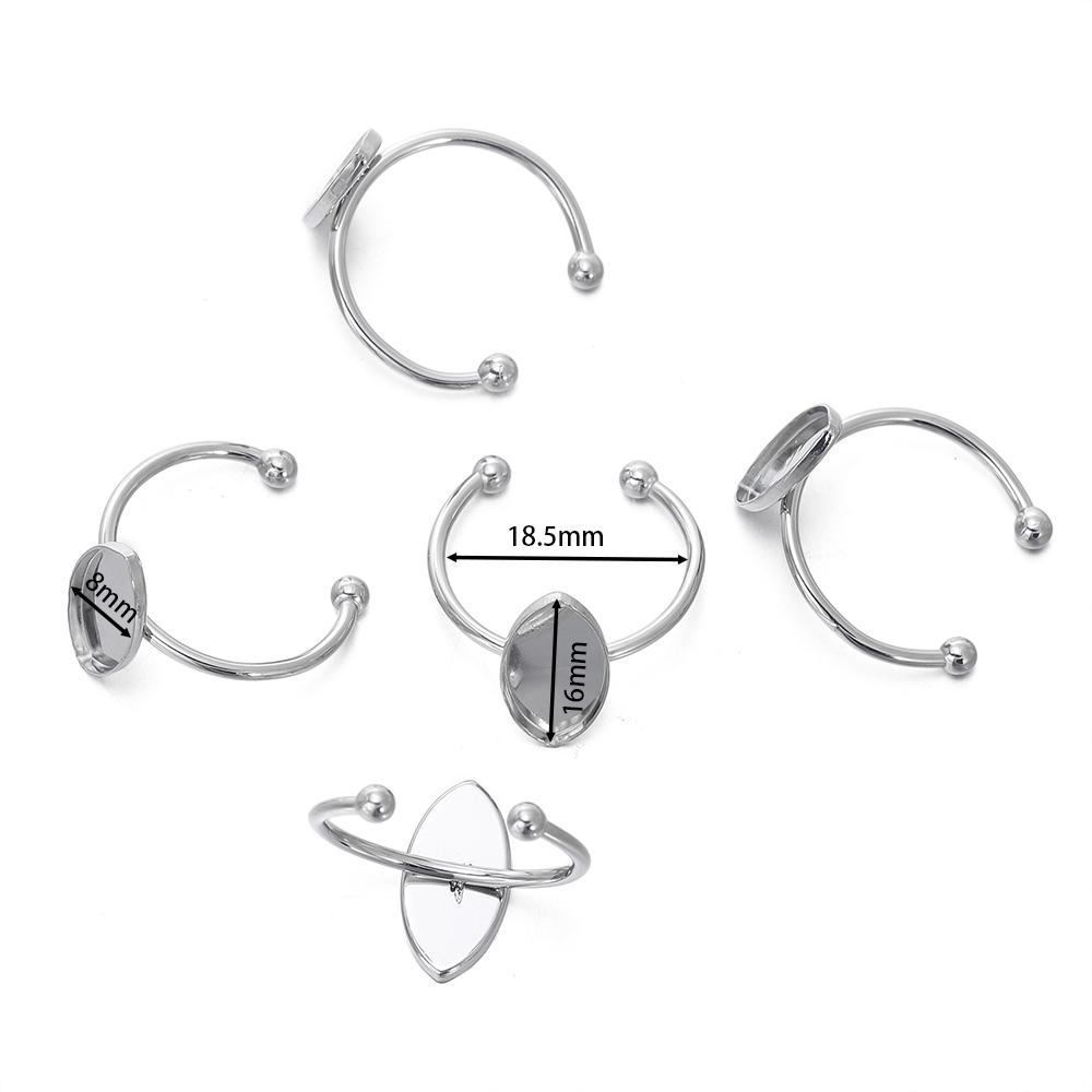 5pcs Gold Color Stainless Steel Open Ring Cabochon Cameo Blank Tray Base Settings for DIY Rings Jewelry Making Findings Supplies