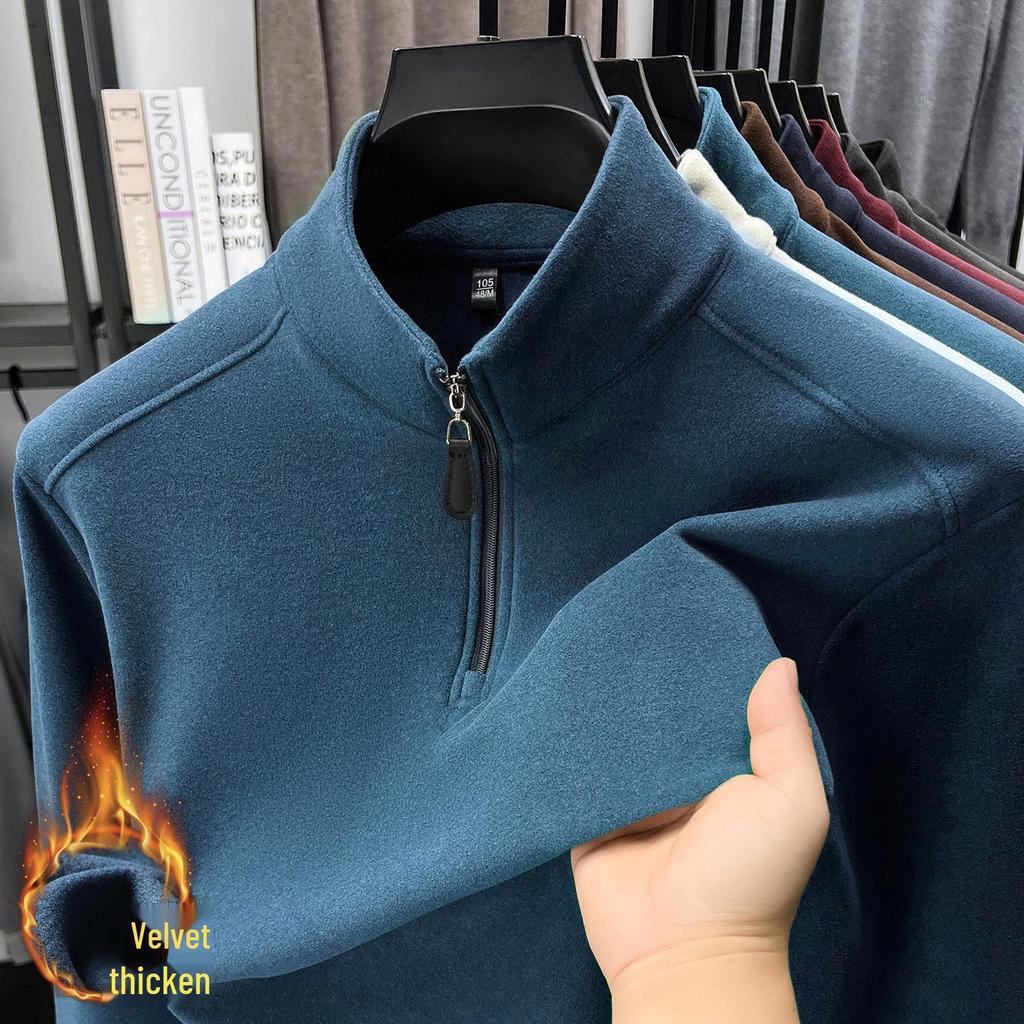 Men's Thickened Fleece Half-Zip Polo Shirt with Stand-up Collar - Comfortable, Skin-Friendly, Plus Fleece Casual Hoodie