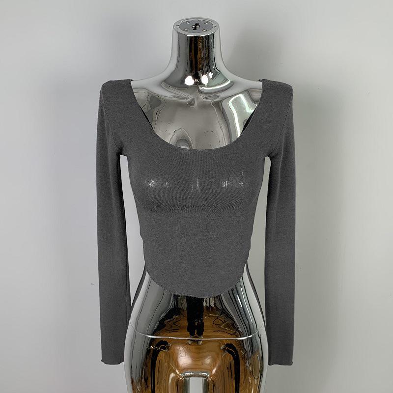 South Korea Dongdaemun Sexy U-Neck Long-Sleeve Slim Fit T-Shirt One Size древесный уголь