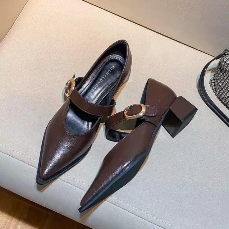 Retro Word with Mary Jane High Heels Women's New Spring Pointed Head Temperament Thick Heel Single Shoes