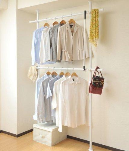YAMAZEN Tension Pole Clothes Rack (Double), White, WJ-775