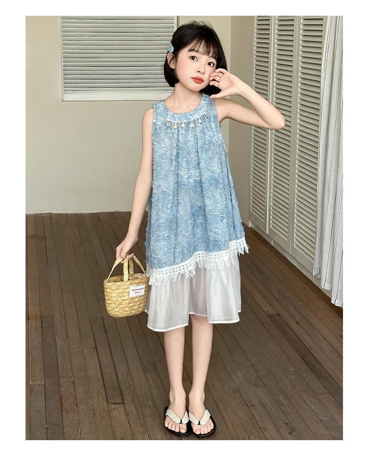 Girls' Dress Summer 2026 New Style Mid University Children's Stylish Tank Top Skirt Girls' Lace Holiday Beach Skirt Trendy