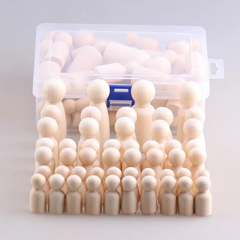 50 Pcs Unfinished Wooden Peg Doll for DIY Painting Natural Wood Doll Bodies Figures Decorative Peg People for Kids Arts Crafts