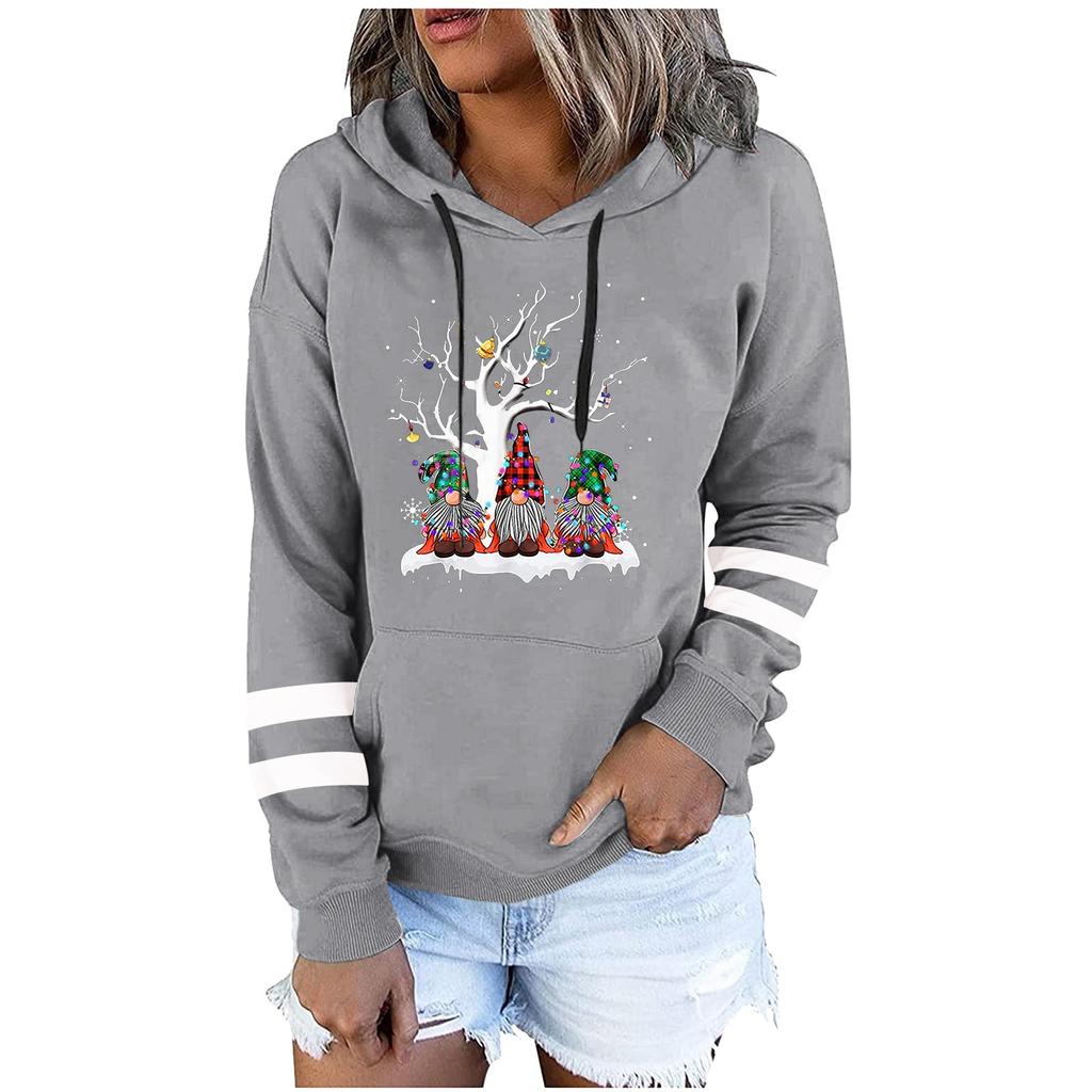 Women's Fashion Leisure Christmas Party Printed Long Sleeve Hooded Pullover Top