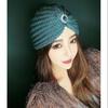 Autumn and Winter Simple and Versatile Knitted Headgear, Rhinestone Forehead Gem, High-end Hat, Warm and Thin Retro Women's Wool Hat
