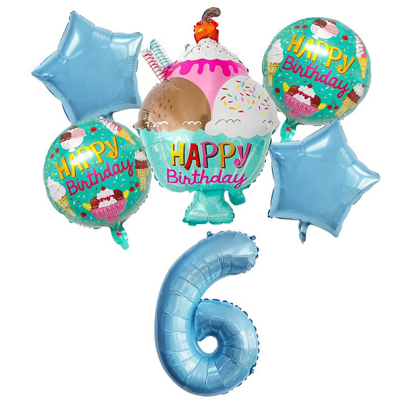 Birthday Ice Cream Aluminum Film Balloon Set 32 Inch Blue Digital Children'S Birthday Party Photo Arrangement Balloon