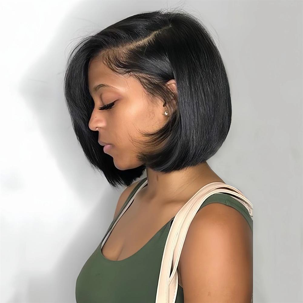 African Wig Female Side Part Bobo Short Straight Hair European And American Fashion Black Short Hair High Temperature Silk Full Headgear