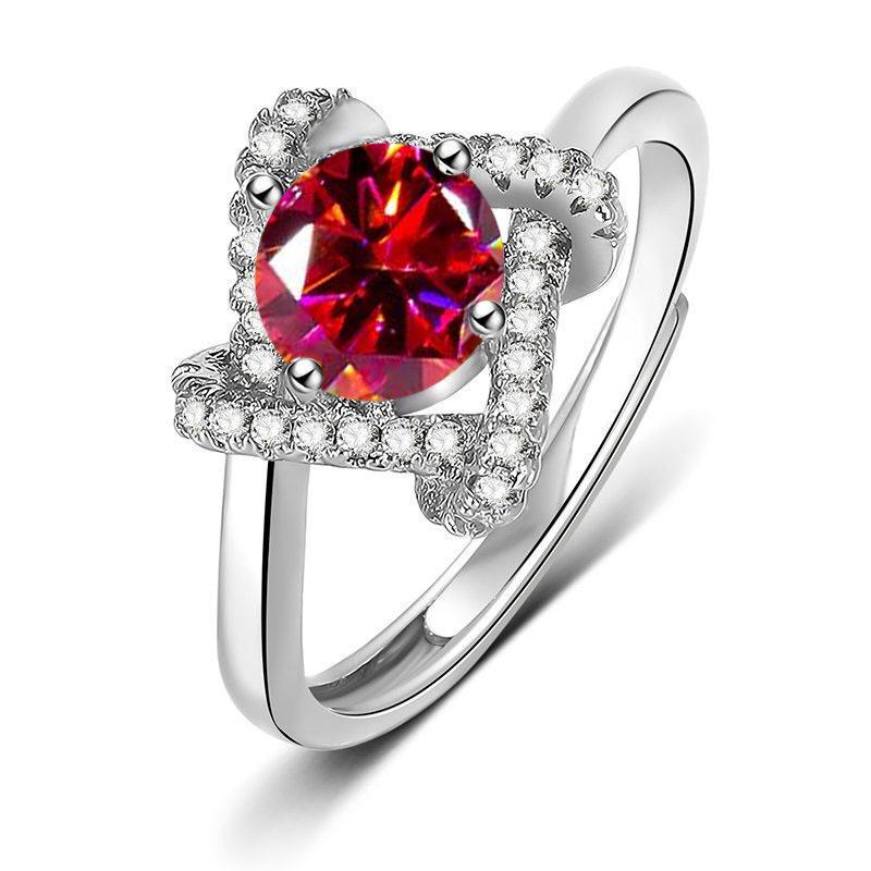 Twisted Four Leaf Clover Design 1 Carat Simulated Moissanite Ring For Women Lucky Daily Wear Engagement Fashion Jewelry