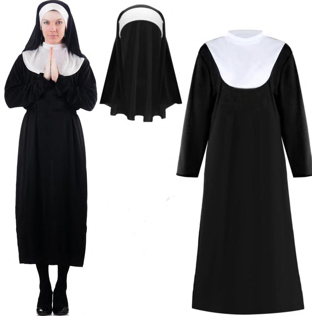 Adult Priest Nun Robe Halloween Missionary Virgin Mary Cosplay Religious Costume