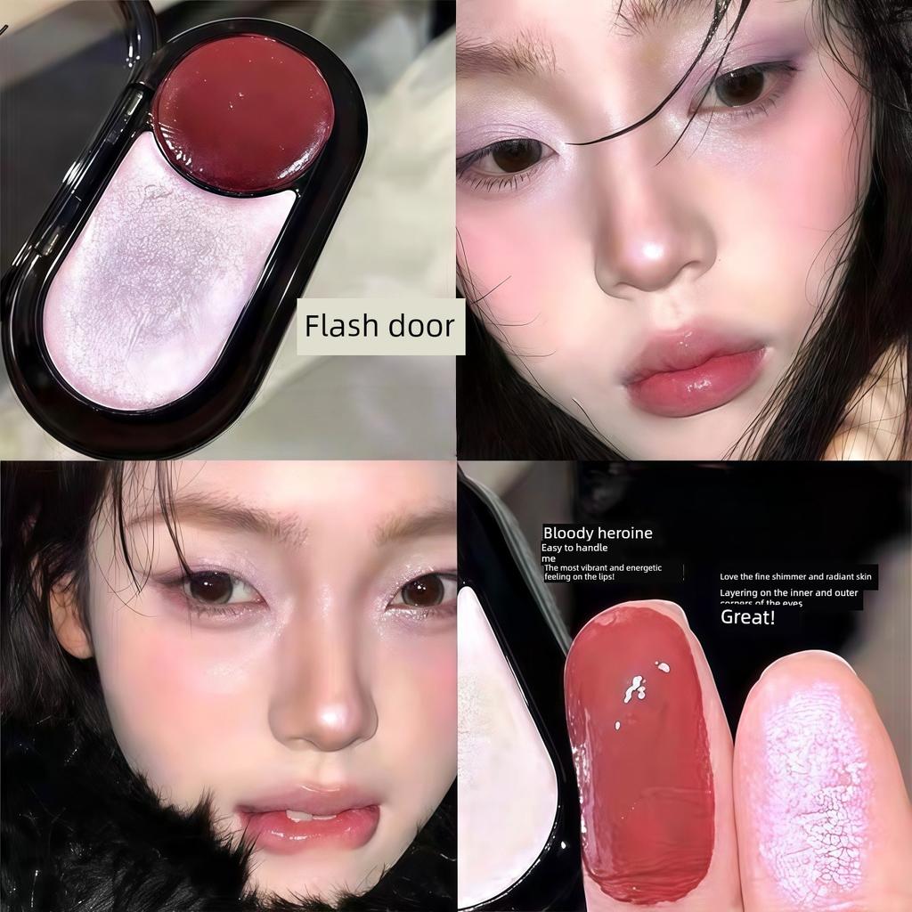 Cool and Blood-Red Vibe! Dual-Color Multi-Use Cream Blush and Highlighter All-In-One Palette 2025 New Hot-Selling Item for Women with Fine Shimmer