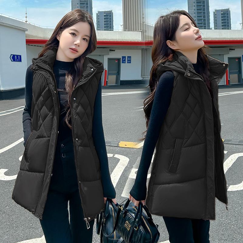 New cotton vest women's medium and long medium mother autumn and winter vest hooded vest vest jacket