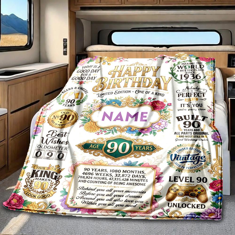 Happy Birthday Celebration Blanket Personalized Name Soft Comfortable Stylish Blanket Car Blanket Perfect For Travel Camping Outdoor Home Suitable For