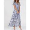 Basic Style Flowy Chiffon Floral Maxi Dress With Ruffle V Neck For Summer Casual Wear