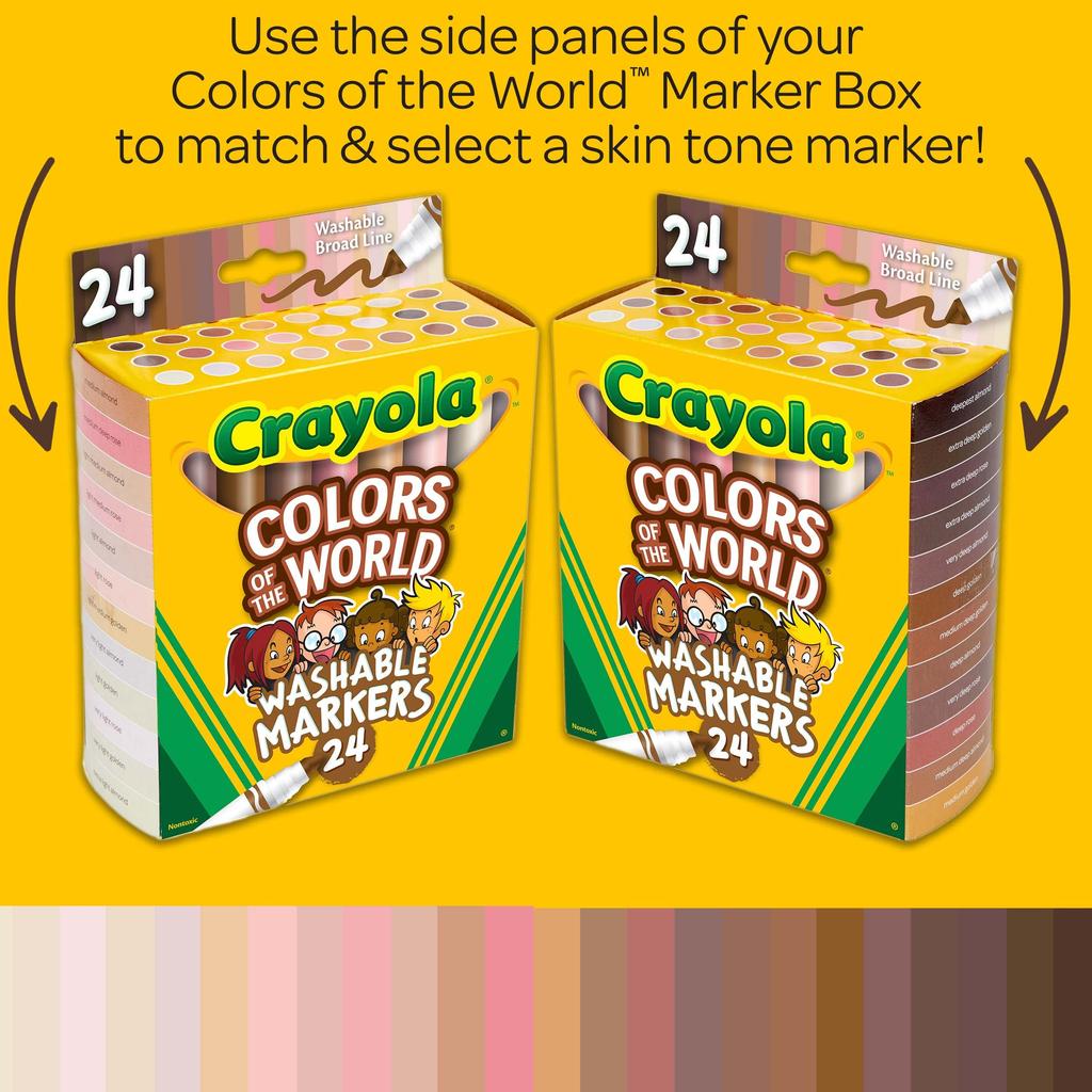 Crayola 24 Marker Colors of the Friends of the Authentic Markers, Colors, Water-Based, Skin-Tone Pens, World, World, 587802,