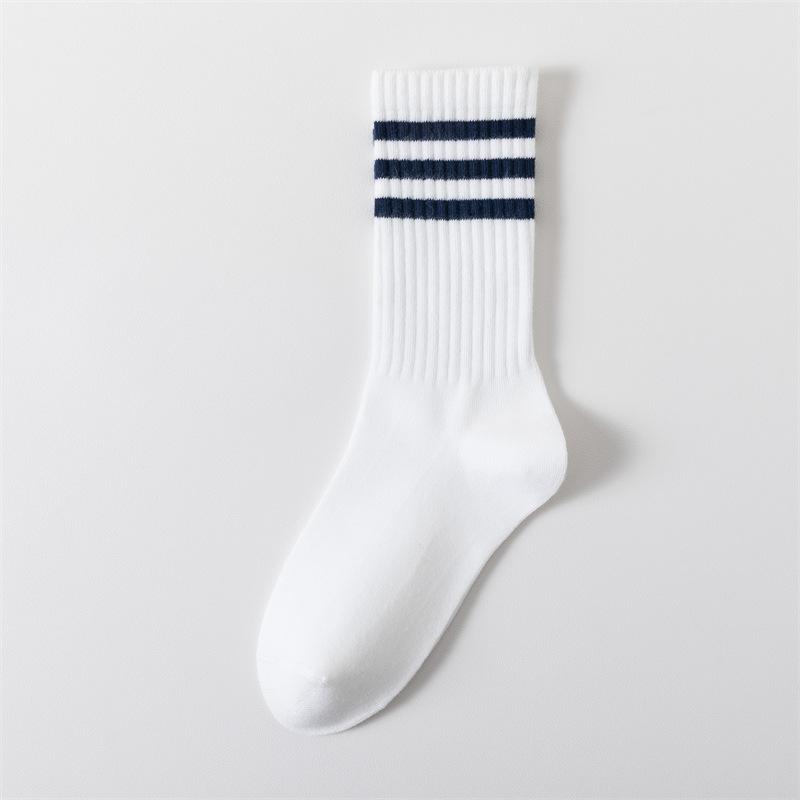 Drei-Streifen Sport Laufsocken, Herrensocken, Gestreifte College Lange Socken, Frotteesocken