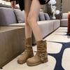 Autumn new fashion boots women's shoes medium tube suede cloth rivets